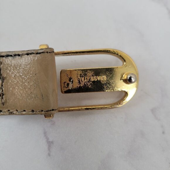 Nino Cerruti Gold Buckle Taupe Leather Belt - Picture 2 of 12
